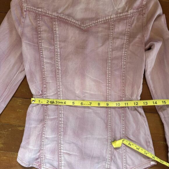 GUESS Pink Distressed Jacket Snap Front Shirt Jacket Cinched Grunge Fairy Y2K s - Picture 8 of 9